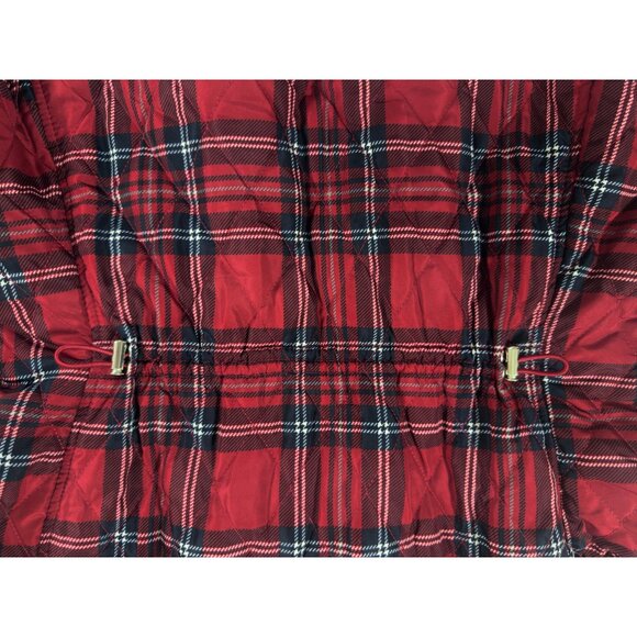 Red Tartan Plaid Quilted Puffer Vest | Classic Preppy Holiday Layer Large - Picture 5 of 9